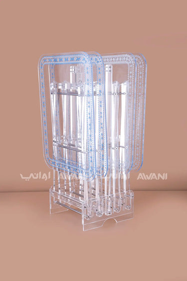 4-Piece Acrylic Folding Table Set – Blue Floral Pattern