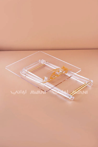 Clear Acrylic Folding Tray Tables with Gold Accents – Set of 4