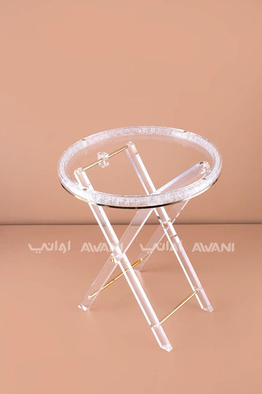 Acrylic Folding Tray Table Set with "Crushed Ice" Rim and Gold Accents – Set of 4 with Storage Rack