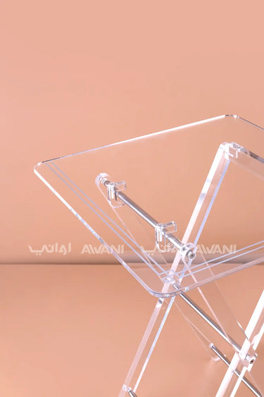 Clear Square Acrylic Folding Tables with Storage Stand - 4 Piece Set (Double Silver Line)