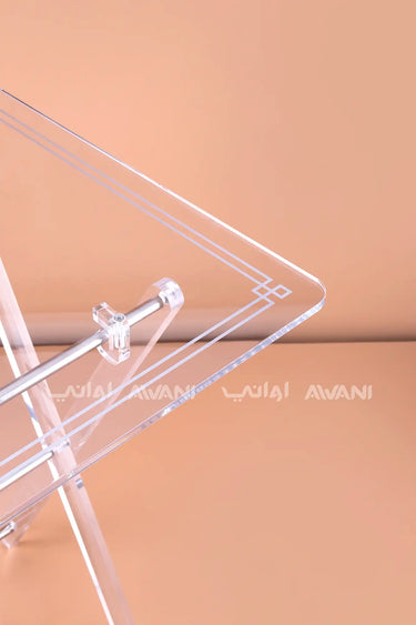 Clear Square Acrylic Folding Tables with Storage Stand - 4 Piece Set (Double Silver Line)
