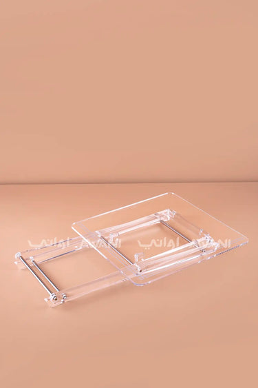 Clear Square Acrylic Folding Tables with Storage Stand - 4 Piece Set (Double Silver Line)