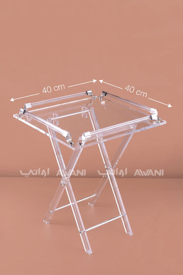 5-Piece Acrylic Folding Table Set (4 Tables + 1 Stand) – Silver Accents - SQ