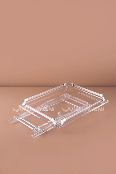 5-Piece Acrylic Rectangular Folding Table Set – Silver Accents (4 Table | 1 Stand)