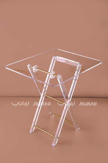 Clear Acrylic Folding Side Table Set – Gold Accents & Storage Rack