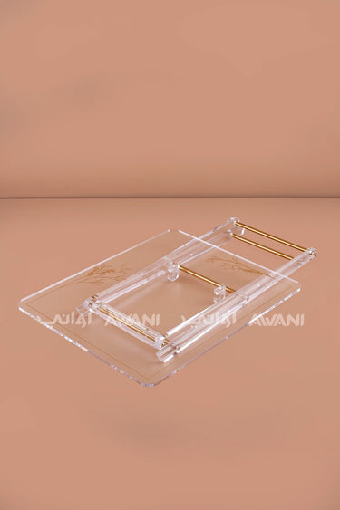 Clear Acrylic Folding Side Table Set – Gold Accents & Storage Rack