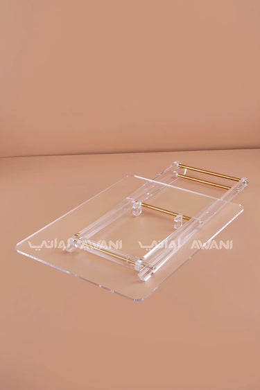 Clear Acrylic Folding Side Table Set – Gold Accents & Storage Rack - Plain