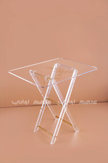 Clear Acrylic Folding Side Table with Gold-Etched Floral