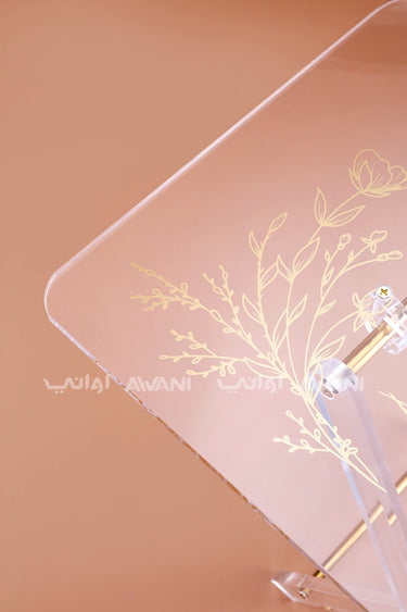 Clear Acrylic Folding Side Table with Gold-Etched Floral