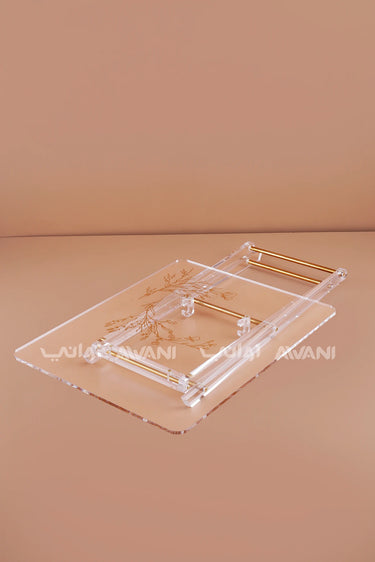 Clear Acrylic Folding Side Table with Gold-Etched Floral