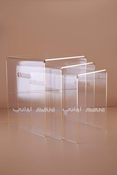 Clear Acrylic Nesting Side Table Set with Gold Trim (3-Piece)