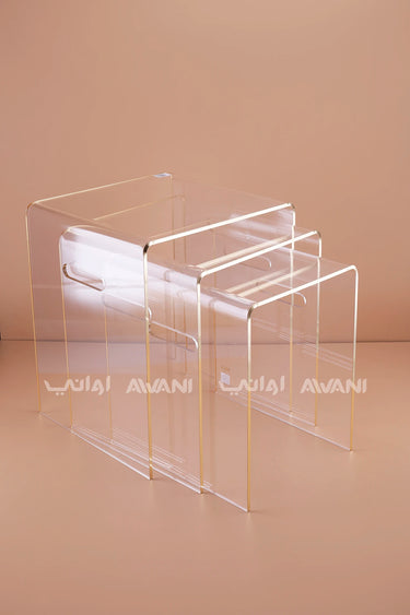 Clear Acrylic Nesting Side Table Set with Gold Trim (3-Piece)