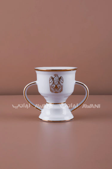 White & Gold Porcelain Incense Burner with Dual Handles -Uae Logo