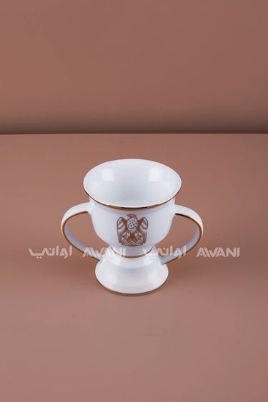 White & Gold Porcelain Incense Burner with Dual Handles -Uae Logo
