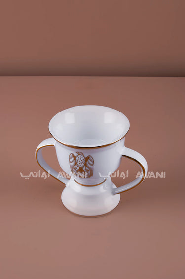 White & Gold Porcelain Incense Burner with Dual Handles -Uae Logo
