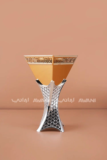 Silver + Gold  Mabkhara – Elegant Metal Incense Bakhoor Burner (Large)