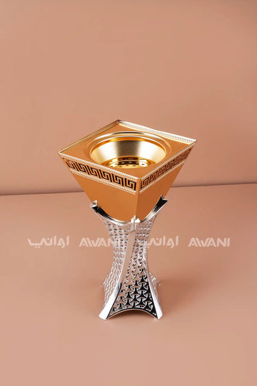 Silver + Gold  Mabkhara – Elegant Metal Incense Bakhoor Burner (Large)