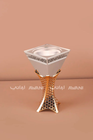 Silver + Gold  Mabkhara – Elegant Metal Incense Bakhoor Burner (Medium)