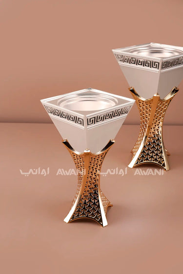 Silver + Gold  Mabkhara – Elegant Metal Incense Bakhoor Burner (Medium)