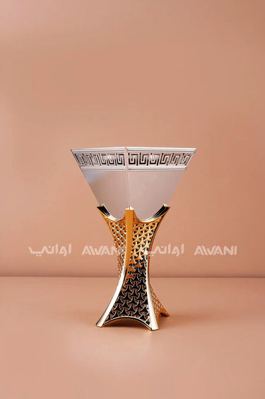 Silver + Gold  Mabkhara – Elegant Metal Incense Bakhoor Burner (Large)