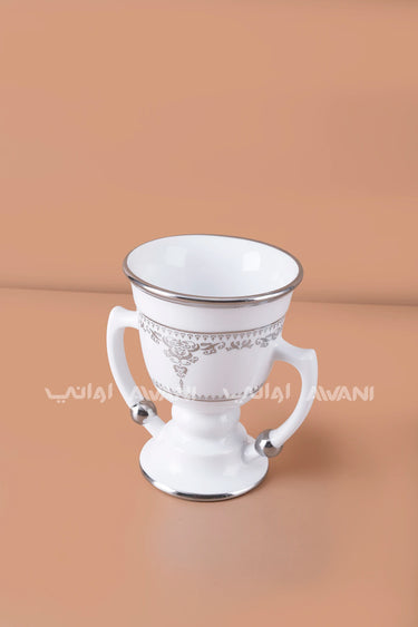 White Porcelain Mabkhara – Ornate Silver Filigree Design with Twin Handles