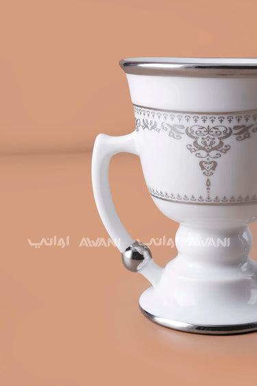 White Porcelain Mabkhara – Ornate Silver Filigree Design with Twin Handles