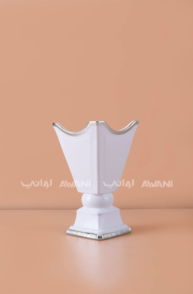 White Porcelain Mabkhara – Plain Silver Rim