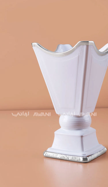 White Porcelain Mabkhara – Plain Silver Rim