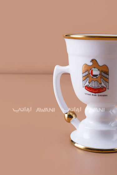 UAE Emblem Porcelain Mabkhara – Gold Twin-Handle Design