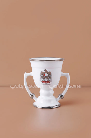 UAE Emblem Porcelain Mabkhara – Silver Twin-Handle Design