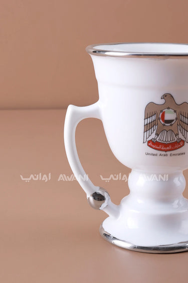 UAE Emblem Porcelain Mabkhara – Silver Twin-Handle Design