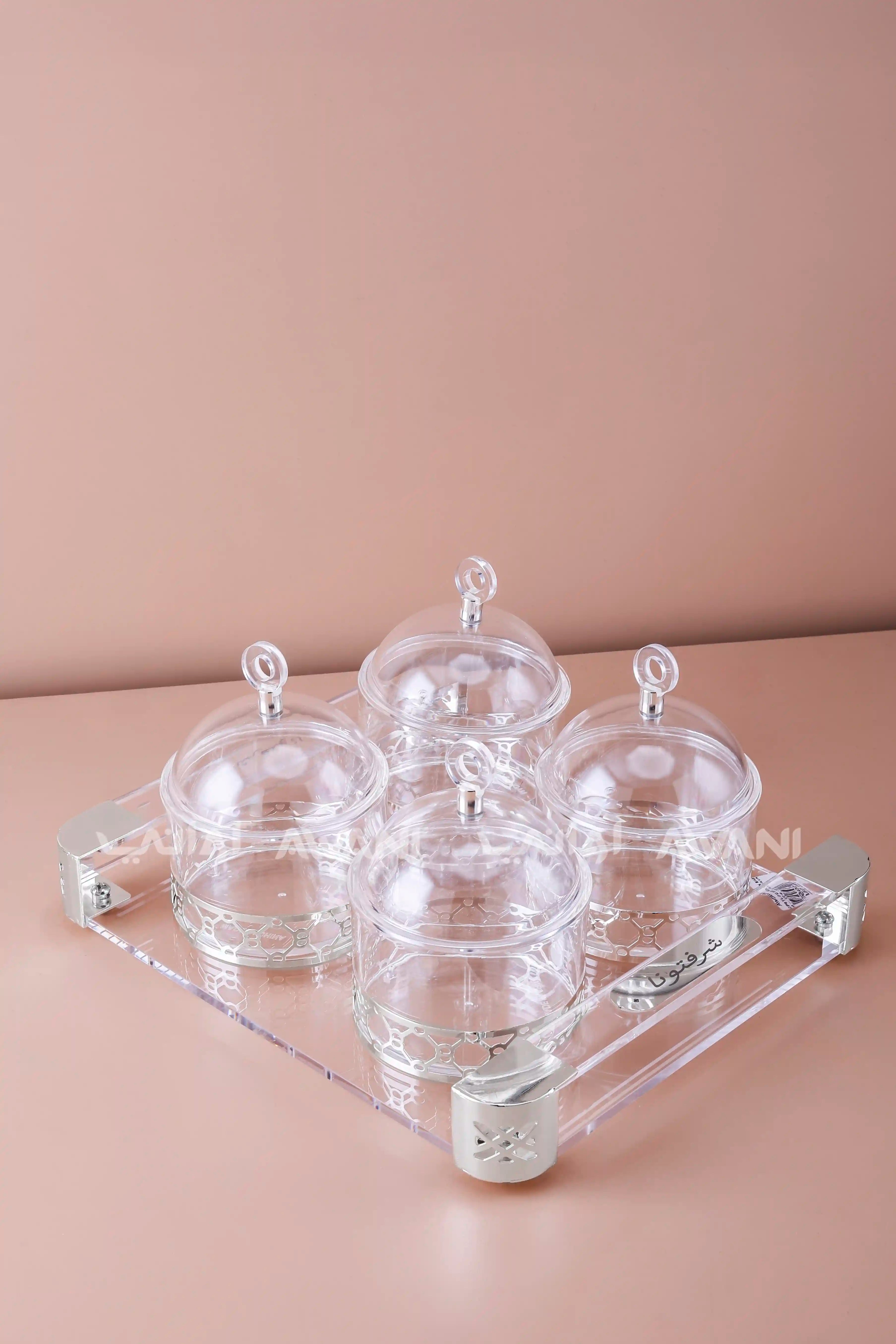 4-Piece Acrylic Snack & Condiment Serving Set with Tray