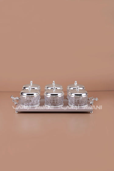 Decorative Silver Crystal Candy Jar Set – Luxury 6-Piece Serving Set with Tray