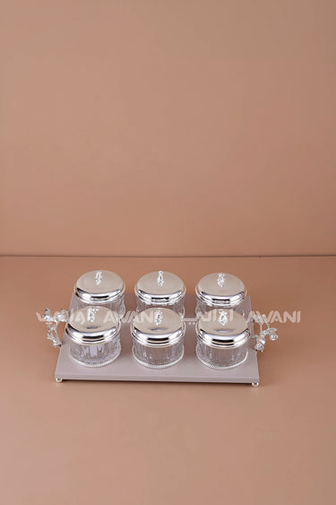 Decorative Silver Crystal Candy Jar Set – Luxury 6-Piece Serving Set with Tray