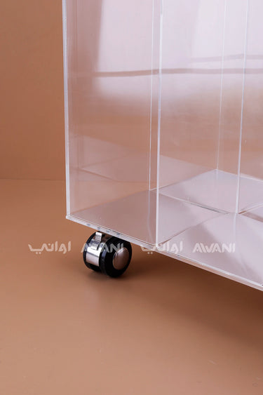 Clear Acrylic Prayer Mat Trolley with Side Shelves & Calligraphy