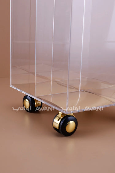 Clear Acrylic 4-Section Prayer Mat Trolley with Gold Base and 360° Swivel Wheels