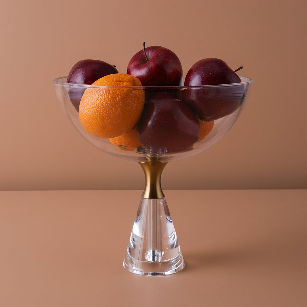 Clear glass fruit bowl With Stand and Gold