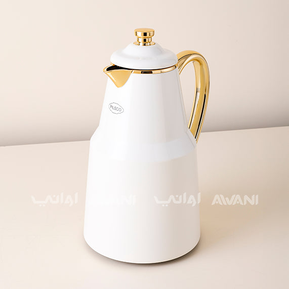 Luxury Stainless Steel Arabic Coffee Dallah with Gold and Sandal – 1.3 ML