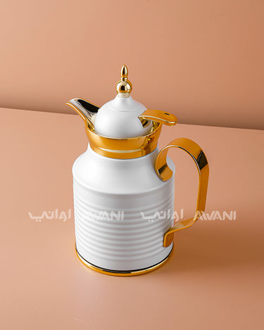 Arabic Coffee Dallah – Classic Design, 0.4 L – Matte White with Gold Handle