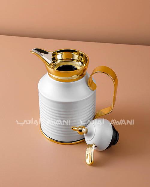 Premium Metal Arabic Coffee Dallah – Classic Design, 0.4 L – Matte White with Gold Handle