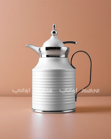 Premium Metal Arabic Coffee Dallah – Classic Design, 0.4L – Matte White with Silver Handle
