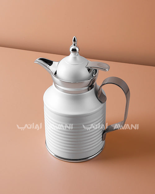 Premium Metal Arabic Coffee Dallah – Classic Design, 0.4L – Matte White with Gold Handle