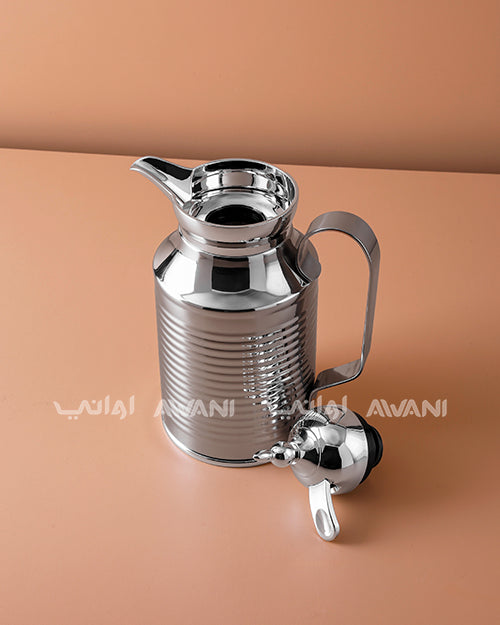 Premium Metal Arabic Coffee Dallah – Classic Design, 0.6 L – Shiny Silver