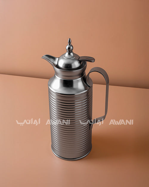 Premium Metal Arabic Coffee Dallah – Classic Design, 1 L – Matte Silver