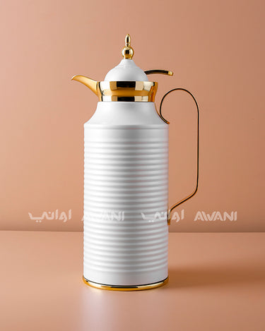 Premium Metal Arabic Coffee Dallah – Classic Design, 1 L – Matte White with Gold Handle