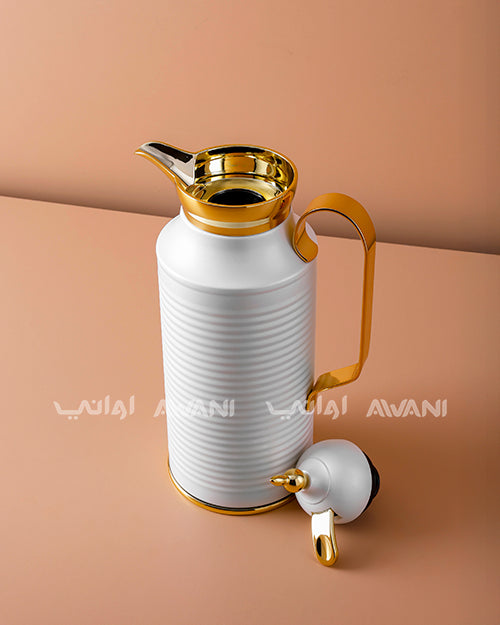 Premium Metal Arabic Coffee Dallah – Classic Design, 1 L – Matte White with Gold Handle