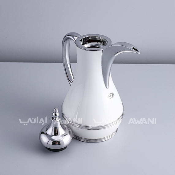 1 Liter Stainless Steel Vacuum Dallah - Thermos Bottles for Hot & Cold Beverages, Leak-Proof |white and Silver