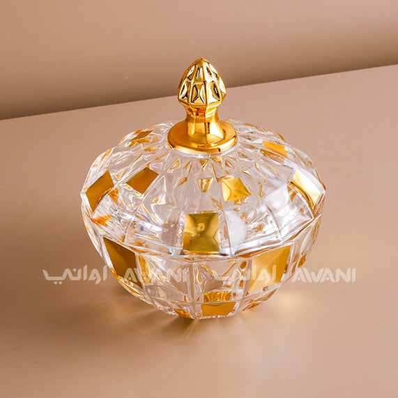 Luxury Crystal Gold and Clear Candy Jar with Golden Lid