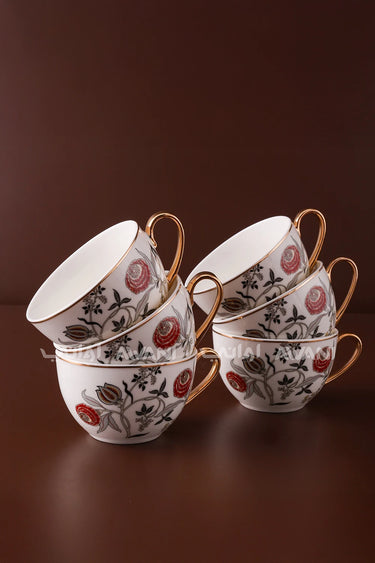 Tea Set  and Saucer Set Service , Teapot Sugar Bowl Cream Pitcher Teaspoons and Tea Strainer - Pumpkin Fluted Shape