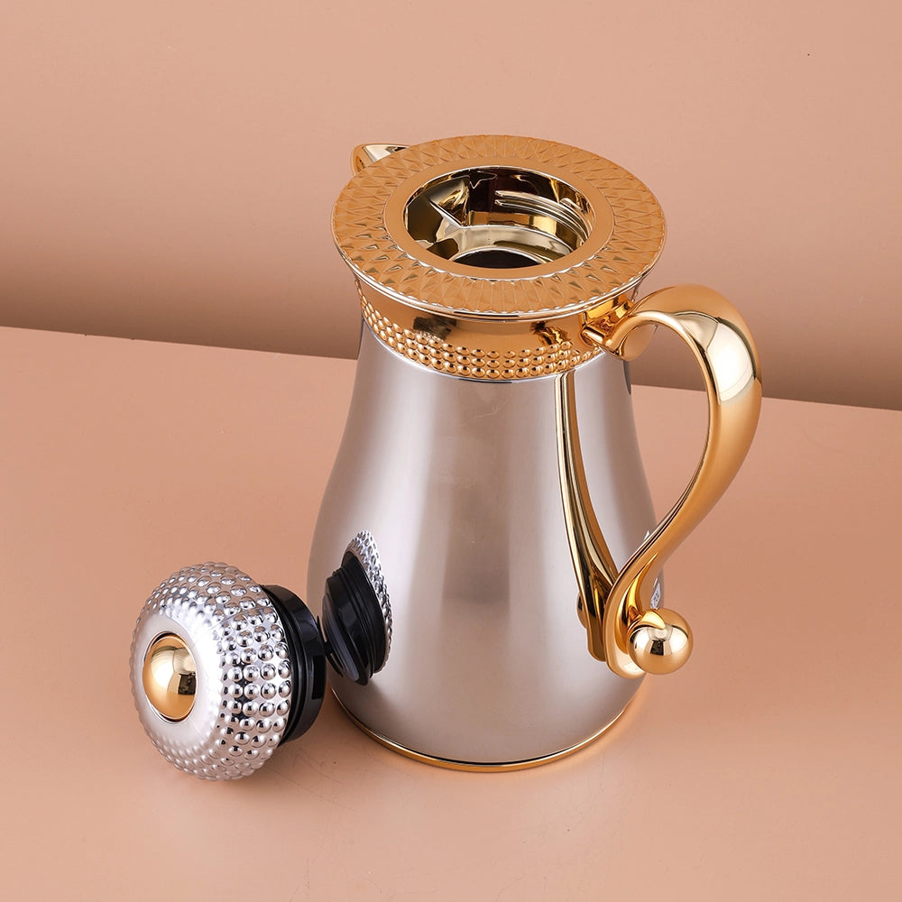 Silver and Gold Bubble Dot Design Flask Elegant Vacuum  – Perfect for Tea & Coffee